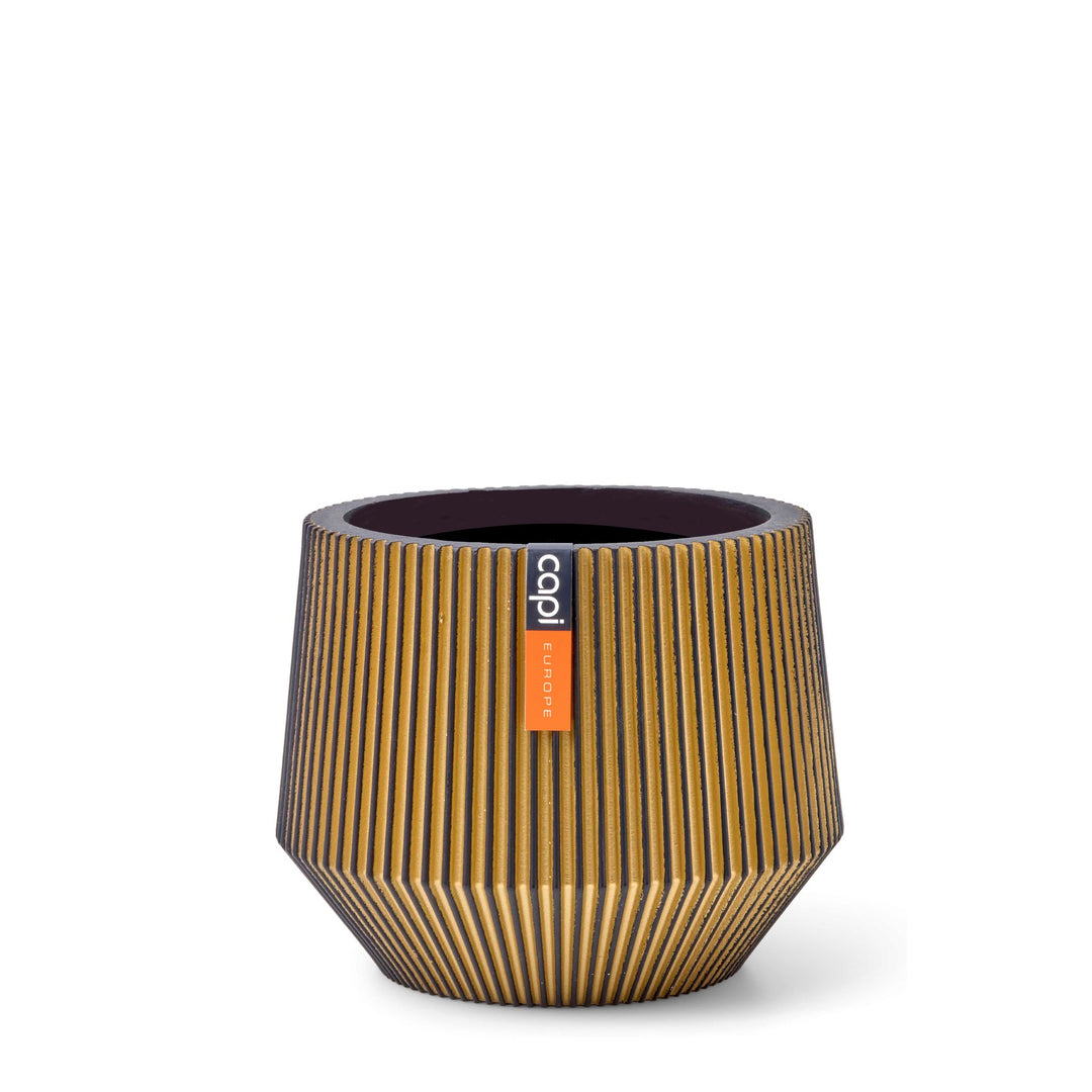 Vase cylinder geo Groove 19x16 black gold