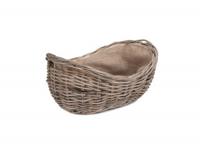 Boat Shaped Rattan Log Basket with Hessian Medium