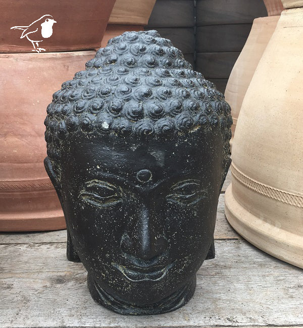 Buddha head as a water feature, 28x23x34cm, cast stone, hollow with reservoir