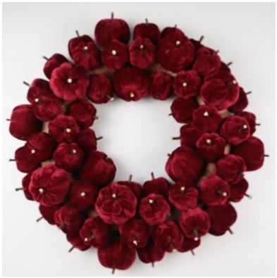 56X56X12Cm Burgundy Pumpkin Wreath - Autumn Decorations - Windyridge Garden Centre