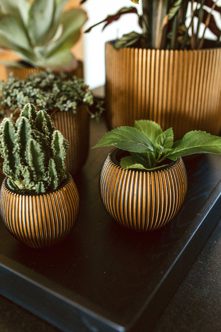 Vase Ball Groove Indoor Pot Ø21cm H19cm Black and Gold