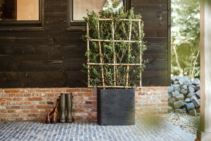 Planter Square Rib NL Black 30cm H30cm W30cm