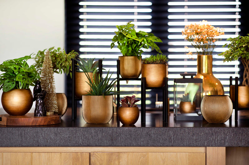 Planter ball Groove Black Gold 23x21