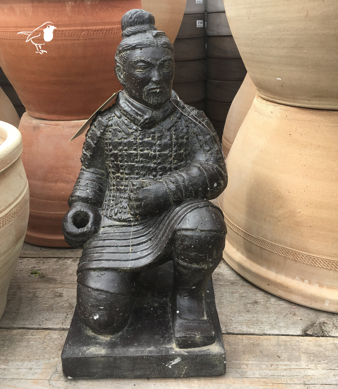 Chinese Warrior kneeling 50x27x25cm stone carved