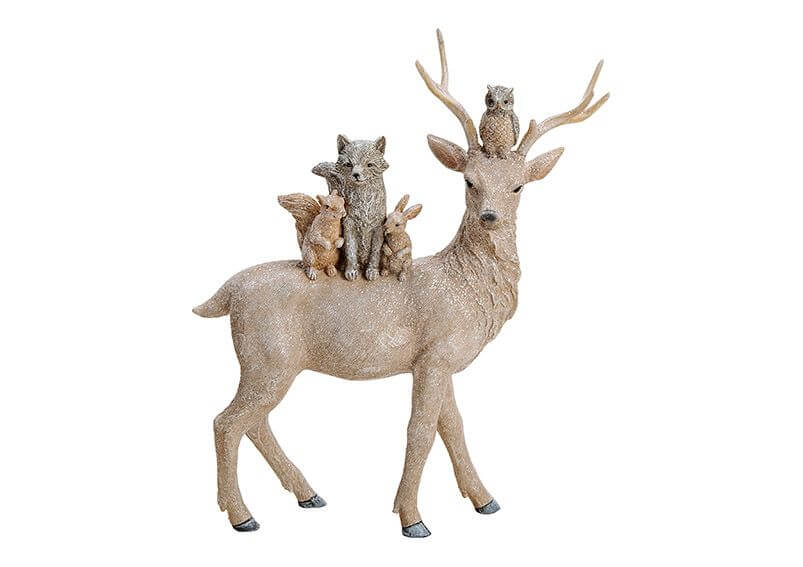 Deer, Made Of Polyresin, Beige Color With Glitter,   28X35X10Cm - Christmas - Windyridge Garden Centre