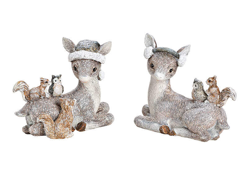 Deer Sitting Poly Grey 2-Ass, 10X9X5Cm - Christmas - Windyridge Garden Centre