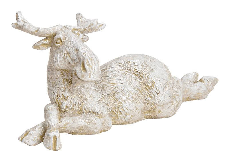Elk Lying Poly White Glitter 25X11X9Cm - Christmas - Windyridge Garden Centre