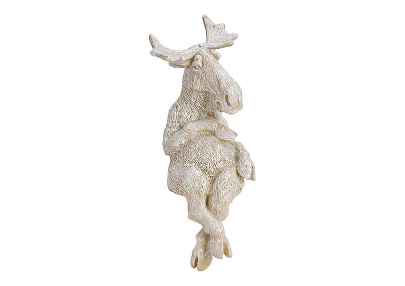 Elk Sitting On Corner Poly White With Glitter 9X24X12Cm - Christmas - Windyridge Garden Centre