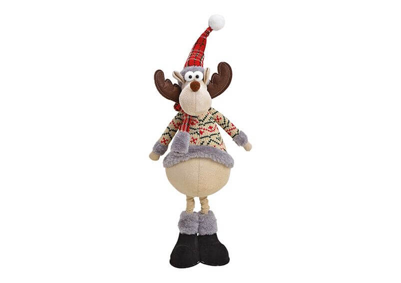 Elk Textile Beige 17X42X13Cm - Christmas - Windyridge Garden Centre
