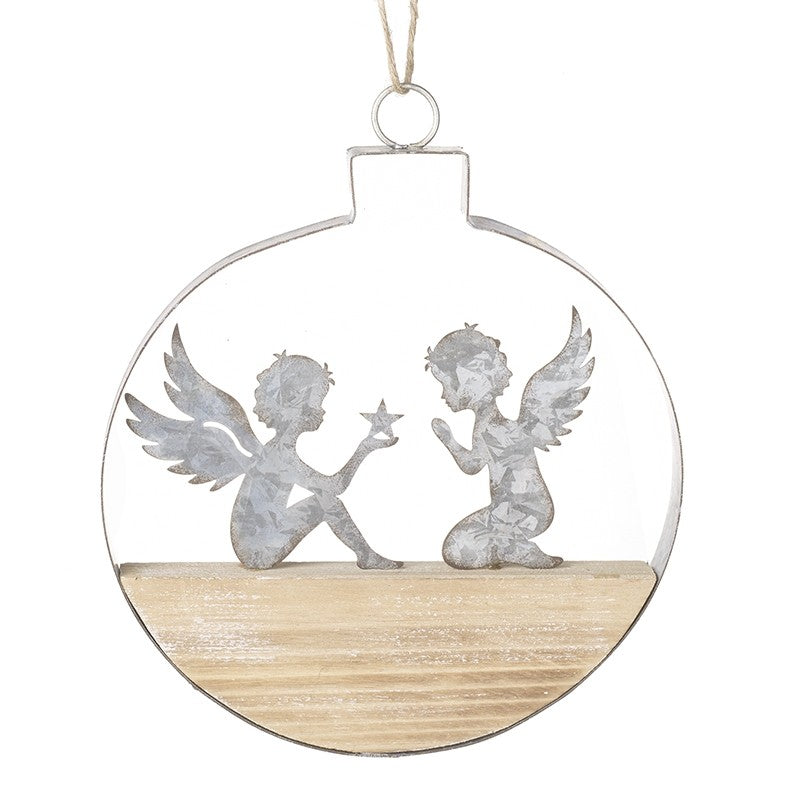 SILVER CHERUBS CUT OUT BAUBLE SHAPE