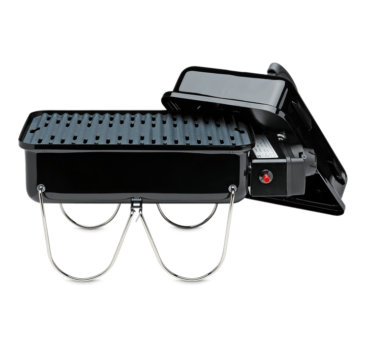 Weber Go Anywhere Gas Grill with lid off