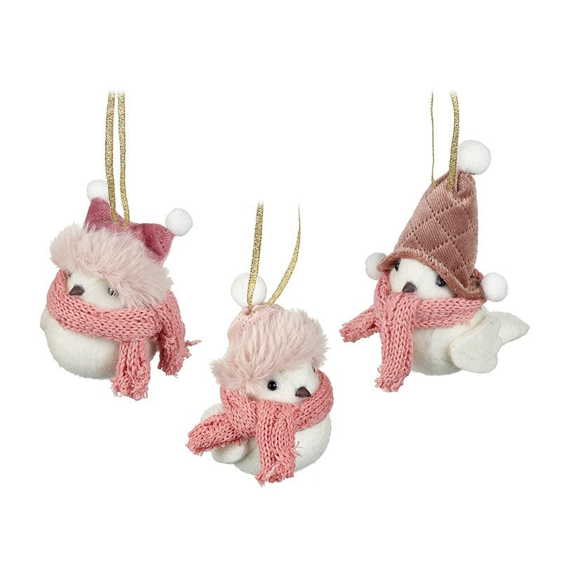 Hanging Birds In Pink Hats - Christmas - Windyridge Garden Centre