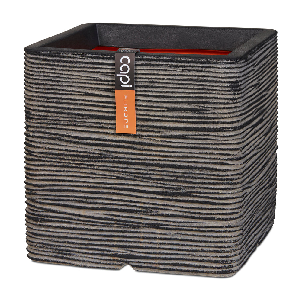 Capi Nature Rib square planter in Anthracite