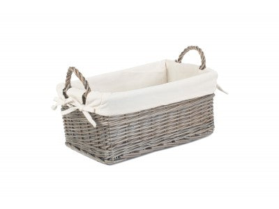 Shallow Lined Antique Wash Storage Basket Small