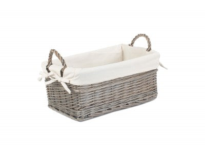 Shallow Lined Antique Wash Storage Basket Large