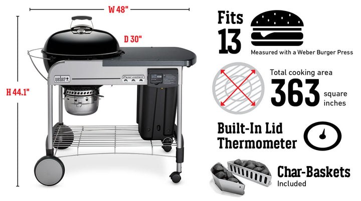 Weber Performer Deluxe Specs diagram on a white background