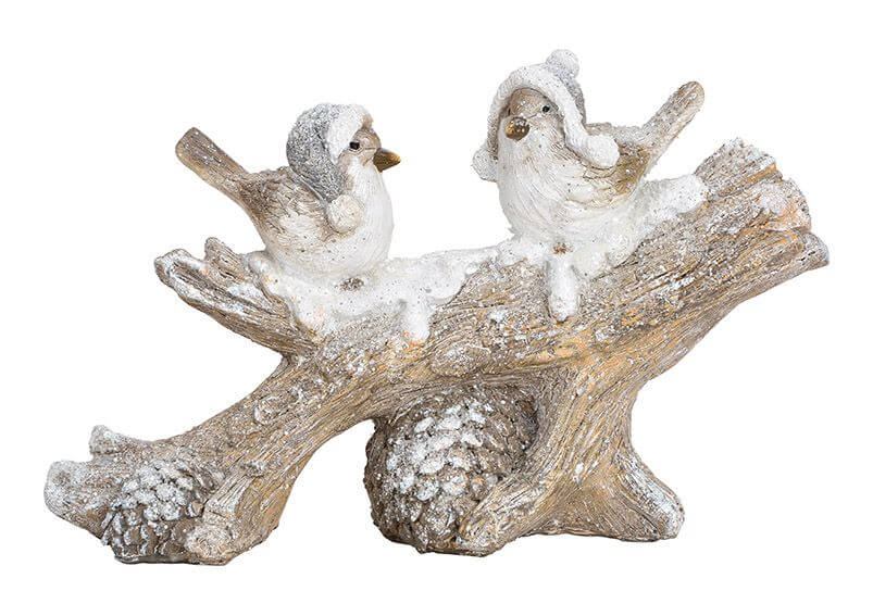 Winter Bird On Branch Poly White  27X16X8Cm - Christmas - Windyridge Garden Centre