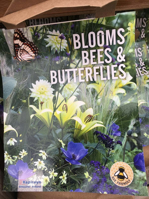 BLOOMS, BEES AND BUTTERFLIES - WHITE AND BLUE