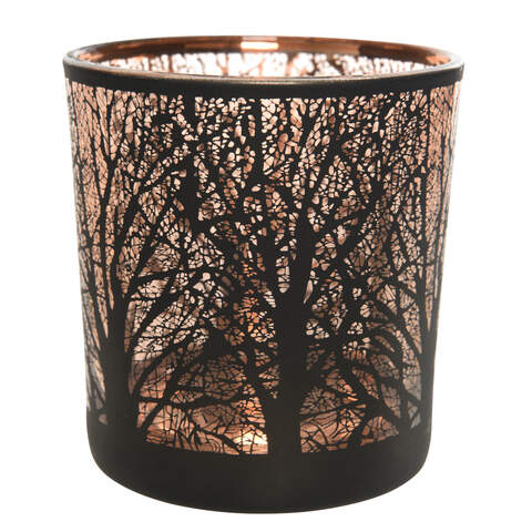 Tealightholder glass matt black dia7.3cm x H.8cm