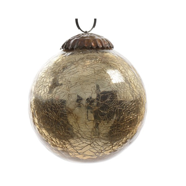 Glass Crackle Christmas Bauble Dia7.5Cm Blond - Christmas - Windyridge Garden Centre
