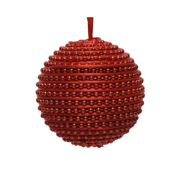 Foam Bauble W Beads W Ribbon Red - Christmas - Windyridge Garden Centre