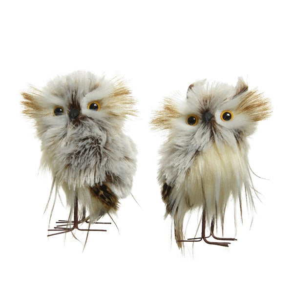 Owl polyester feathers, glitter, snow 2ass brown/colour(s) L.6cm x W.7cm x H.12cm