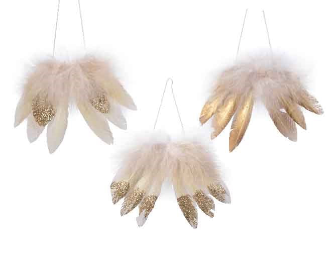 Fthr Angel Wings W Hanger 3Ass16X13Cm Cream - Christmas - Windyridge Garden Centre