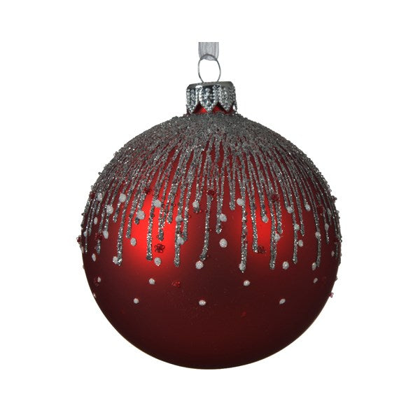 Gl Deco Bauble Glitter Lines Christmas Red - Christmas - Windyridge Garden Centre