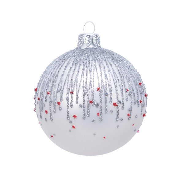 Gl Deco Bauble Glitter Lines Winter White - Christmas - Windyridge Garden Centre