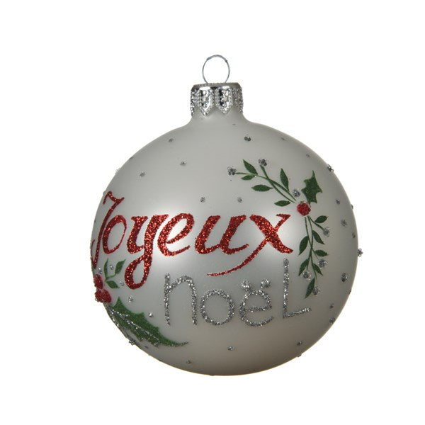glass deco bauble text FR winter white