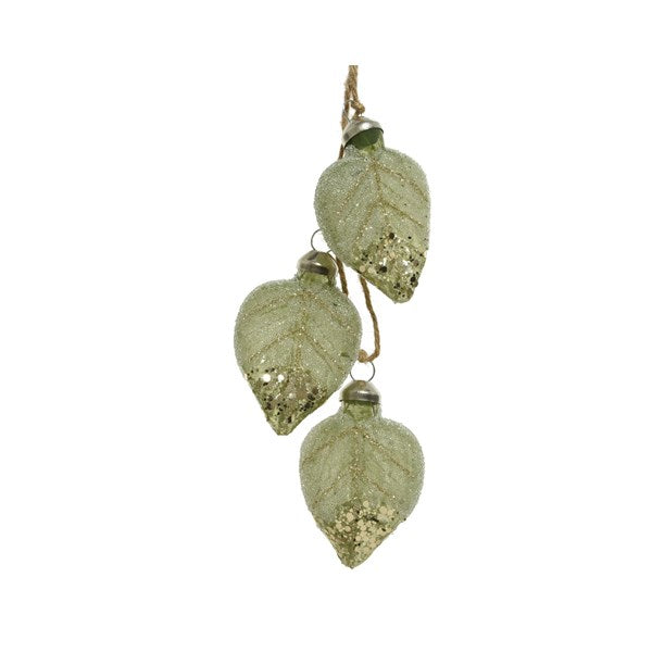Gl Leaves W Ballotine Wsequins Sage Green - Christmas - Windyridge Garden Centre