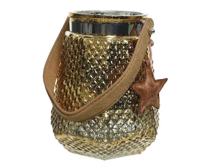 Gl Tlighth W Pu Leather Stardia9.5X13.5Cm - Christmas - Windyridge Garden Centre