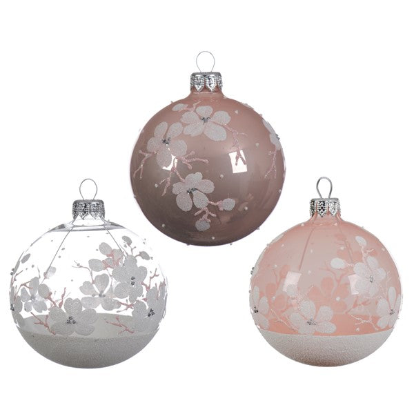 Glass Deco Bauble Flowers 3Ass - Christmas - Windyridge Garden Centre