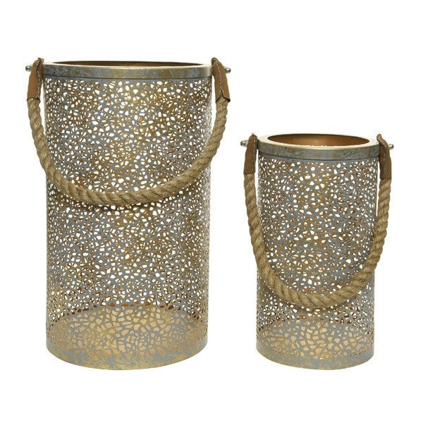 Iron Lantern W Rope Handle Large Mist Blue - Home & Living - Windyridge Garden Centre