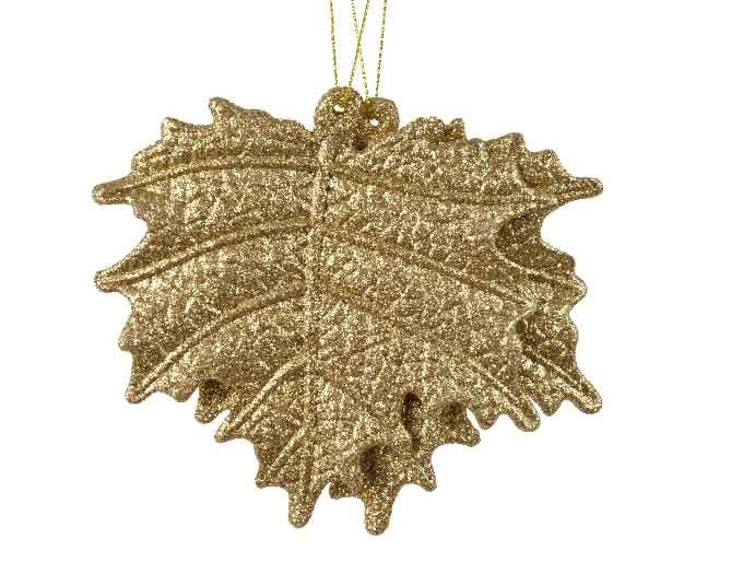 Plc Leaf W Glitter W Hanger0.5X11X11Cm - Christmas - Windyridge Garden Centre