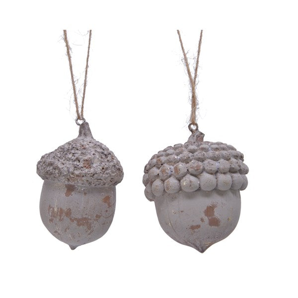 Porcelain Acorn W Jute Hanger Frost/Colour(S) - Christmas - Windyridge Garden Centre