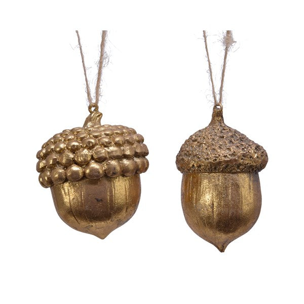 Porcelain Acorn W Jute Hanger Gold - Christmas - Windyridge Garden Centre